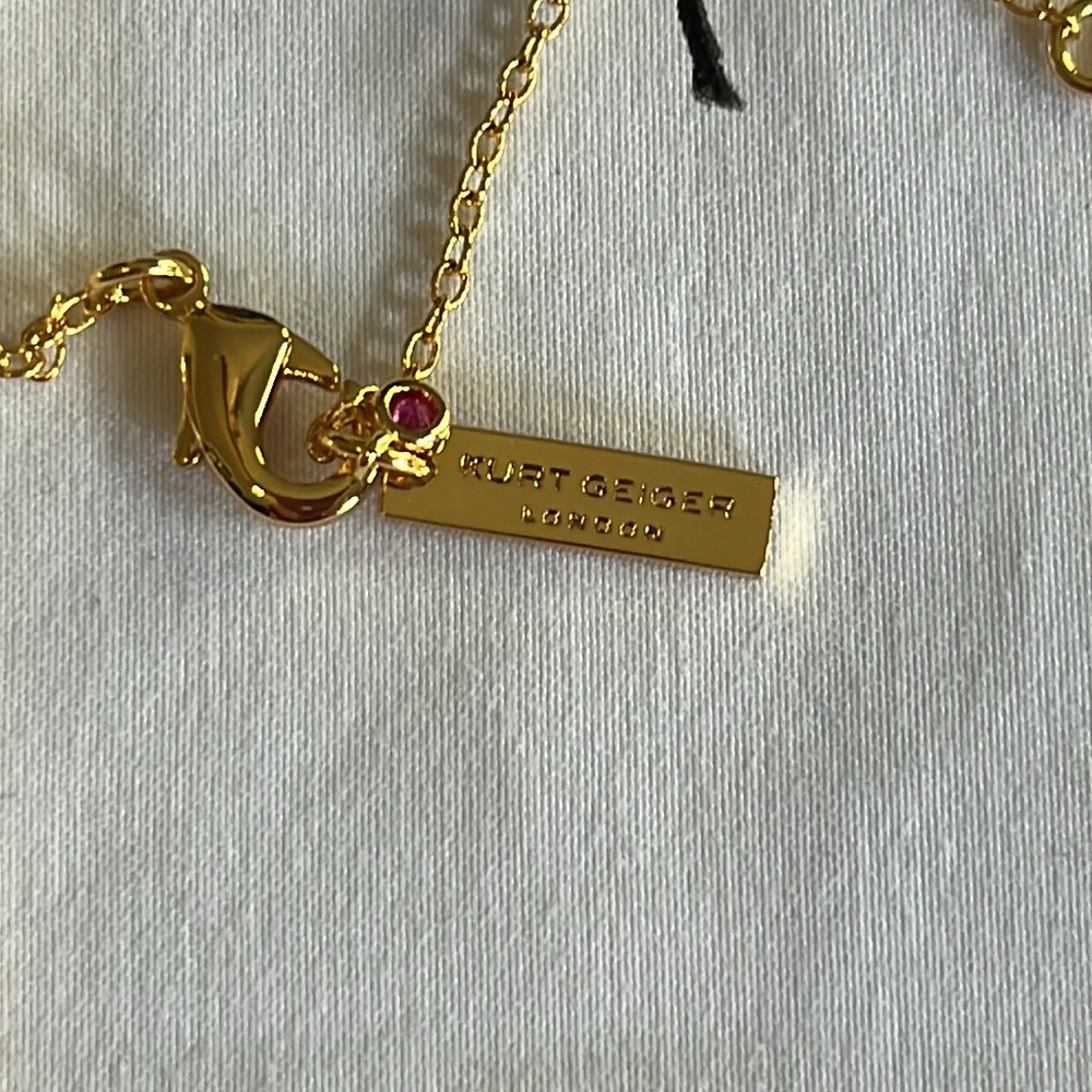 Kurt Geiger Eagle Stone and Crystal Pendant Necklace in Pink and Gold NWT - Picture 6 of 9